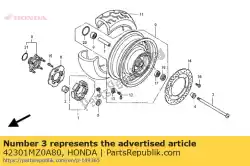 as, rr wiel van Honda, met onderdeel nummer 42301MZ0A80, bestel je hier online: