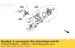 Ici, vous pouvez commander le thermostat assy. Auprès de Honda , avec le numéro de pièce 19300KWN901: