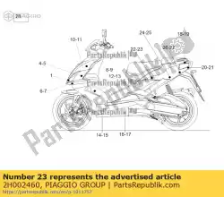 Aqui você pode pedir o decalque de carenagem traseira da banda dianteira esquerda em Piaggio Group , com o número da peça 2H002460: