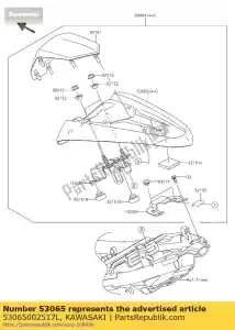 Kawasaki 53065002517L cubierta del asiento, c.b. naranja - Lado inferior