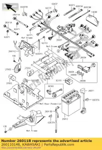 Kawasaki 260110148 fio-chumbo, bateria (-) - Lado inferior