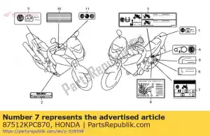 Honda 87512KPC870 etiqueta, accesorio l - Lado inferior