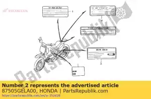 Honda 87505GELA00 etichetta, pneumatico - Il fondo