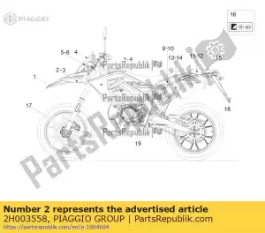 Piaggio Group 2H003558 calcomanía guardabarros delantero derecho - Lado inferior