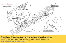 Here you can order the mark, upper cowl (honda) from Honda, with part number 64801MCJ750ZC: