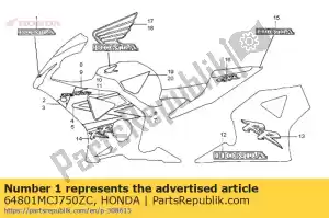 Honda 64801MCJ750ZC marca, capuz superior (honda) - Lado inferior