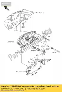 kawasaki 230070017 lens-comp, lámpara frontal zr1000-a2h - Lado inferior