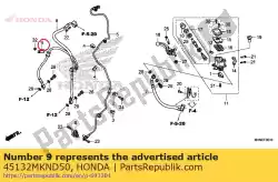 Ici, vous pouvez commander le collier de serrage durite de frein avant auprès de Honda , avec le numéro de pièce 45132MKND50: