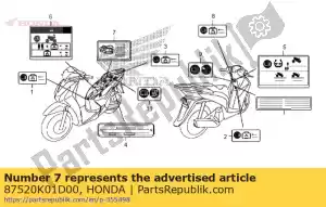 Honda 87520K01D00 etiqueta, à prova de violação - Lado inferior