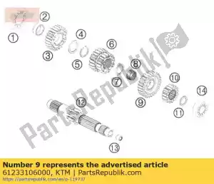 ktm 61233106000 engrenagem intermediária 6.g - Lado inferior