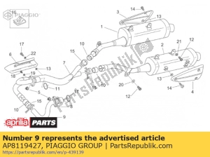 aprilia AP8119427 tubo escape izquierda - Lado inferior