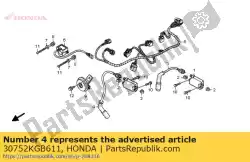 cap assy. 2, hoge spanning van Honda, met onderdeel nummer 30752KGB611, bestel je hier online: