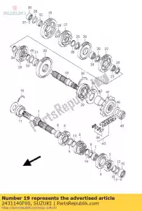 suzuki 2431140F00 versnelling, 1e aangedreven - Onderkant