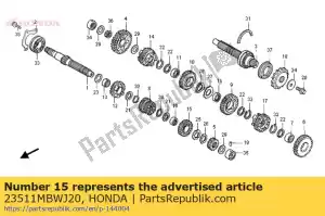Honda 23511MBWJ20 engrenagem, eixo principal sexto (23 - Lado inferior