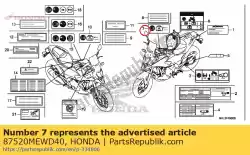 label, vrachtlimiet (5. 0) van Honda, met onderdeel nummer 87520MEWD40, bestel je hier online: