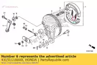 43151110000, Honda, resorte, zapata de freno honda  (b) cg clm little cub (x) japan clr cr elsinore k0 usa f (e) fwd (d) mtx nsr nx p (a) netherlands pa mb5 (z) netherlands rf (d) rw (d) england s (f) netherlands s (p) netherlands / bel s 19 (a) sd (f) germany xlr xr 50 80 125 190 200 250 600 1974 1, Nuevo