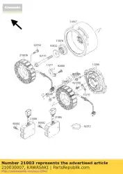 stator, binnen vn1600-a1 van Kawasaki, met onderdeel nummer 210030007, bestel je hier online: