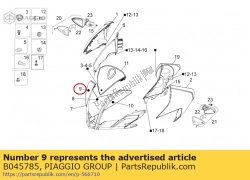 Aprilia B045785, Décalque de carénage avant droit, OEM: Aprilia B045785