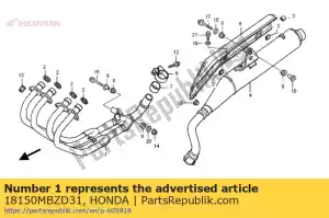 Honda 18150MBZD31 coudes d'échappement 4 en 1 - La partie au fond