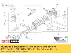 Ici, vous pouvez commander le serrure de selle auprès de Piaggio Group , avec le numéro de pièce AP8104601: