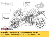 AP8166992, Piaggio Group, Placa de datos a prueba de manipulaciones aprilia  rs 125 2006 2007 2008 2009 2010, Nuevo