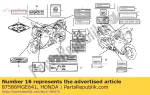 honda 87586MGE641 étiquette, carburant et entraînement - La partie au fond