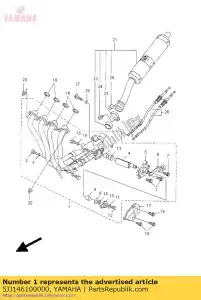 Yamaha 5JJ146100000 conjunto de tubo de escape 1 - Lado inferior