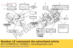 Qui puoi ordinare mark (hecs 3) da Honda , con numero parte 87121MBG610: