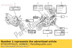 Honda 87501MY5415 placa, número registrado - Lado inferior