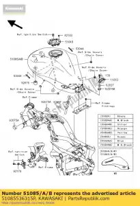 Kawasaki 51085536315P tank-comp-fuel, c.l. groen - Onderkant