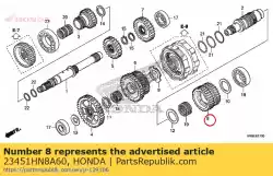 Here you can order the gear, countershaft third (28t/38t) from Honda, with part number 23451HN8A60: