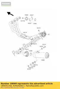 Kawasaki 180691168 support-tuyau d'échappement - La partie au fond