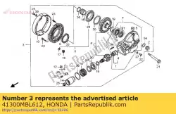 Ici, vous pouvez commander le engrenage assy., final auprès de Honda , avec le numéro de pièce 41300MBL612: