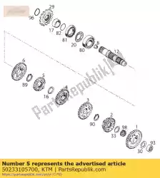 Here you can order the 6th gear countershaft 20-t 117 from KTM, with part number 50233105700: