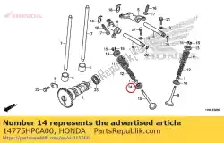 Aqui você pode pedir o sede, mola da válvula em Honda , com o número da peça 14775HP0A00: