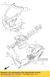 Ici, vous pouvez commander le capot, sous, cnt auprès de Suzuki , avec le numéro de pièce 9449846E00019: