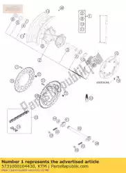 Aquí puede pedir rueda trasera 5x17 de KTM , con el número de pieza 5731000104430:
