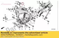 plaat, r. Hoofd hanger van Honda, met onderdeel nummer 50407KRNA81, bestel je hier online: