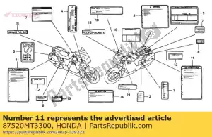 Honda 87520MT3300 etiqueta, bolsa de sela - Lado inferior