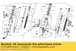 geval, r. Onderkant (showa) van Honda, met onderdeel nummer 51420MCA003, bestel je hier online: