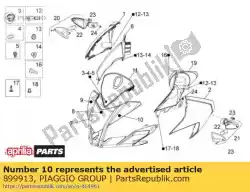 Aqui você pode pedir o lh decalque frontal da carenagem em Piaggio Group , com o número da peça 899913: