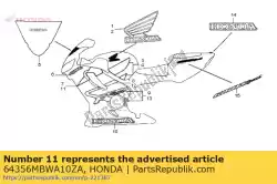 streep a, l. Onderbak * type1 * (type1) van Honda, met onderdeel nummer 64356MBWA10ZA, bestel je hier online: