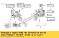 87520KRHD00, Honda, étiquette, inviolable honda xr  l xr125l 125 , Nouveau