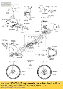Kawasaki 560697619 wzór, pokrywa zbiornika, lewa, góra - Dół