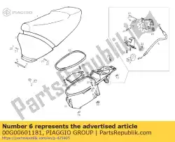 Aquí puede pedir conjunto de cable de bloqueo del sillín de Piaggio Group , con el número de pieza 00G00601181: