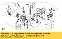 16080HC0003, Honda, arandela de tornillo honda trx ex  trx300ex fourtrax trx350fe rancher 4x4 es trx400ex trx400fw foreman trx450es sporttrax trx500fa sportrax trx450fe trx650fa rincon trx400fa at trx450r 37kw te30u australia trx680fa foretrax rubicon rubican trx500fe trx500fpa wp 300 350 400 45, Nuevo