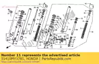 51410MY3781, Honda, tuyau comp., r. fr. fourchette ( honda st pan european  a st1100a 1100 , Nouveau