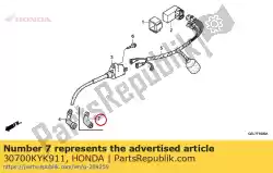 cap assy., ruisonderdrukking van Honda, met onderdeel nummer 30700KYK911, bestel je hier online: