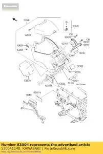 Kawasaki 530041148 tapete, tapa del tanque de combustible - Lado inferior