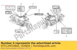Tutaj możesz zamówić etykieta, akcesorium l od Honda , z numerem części 87512MCH860: